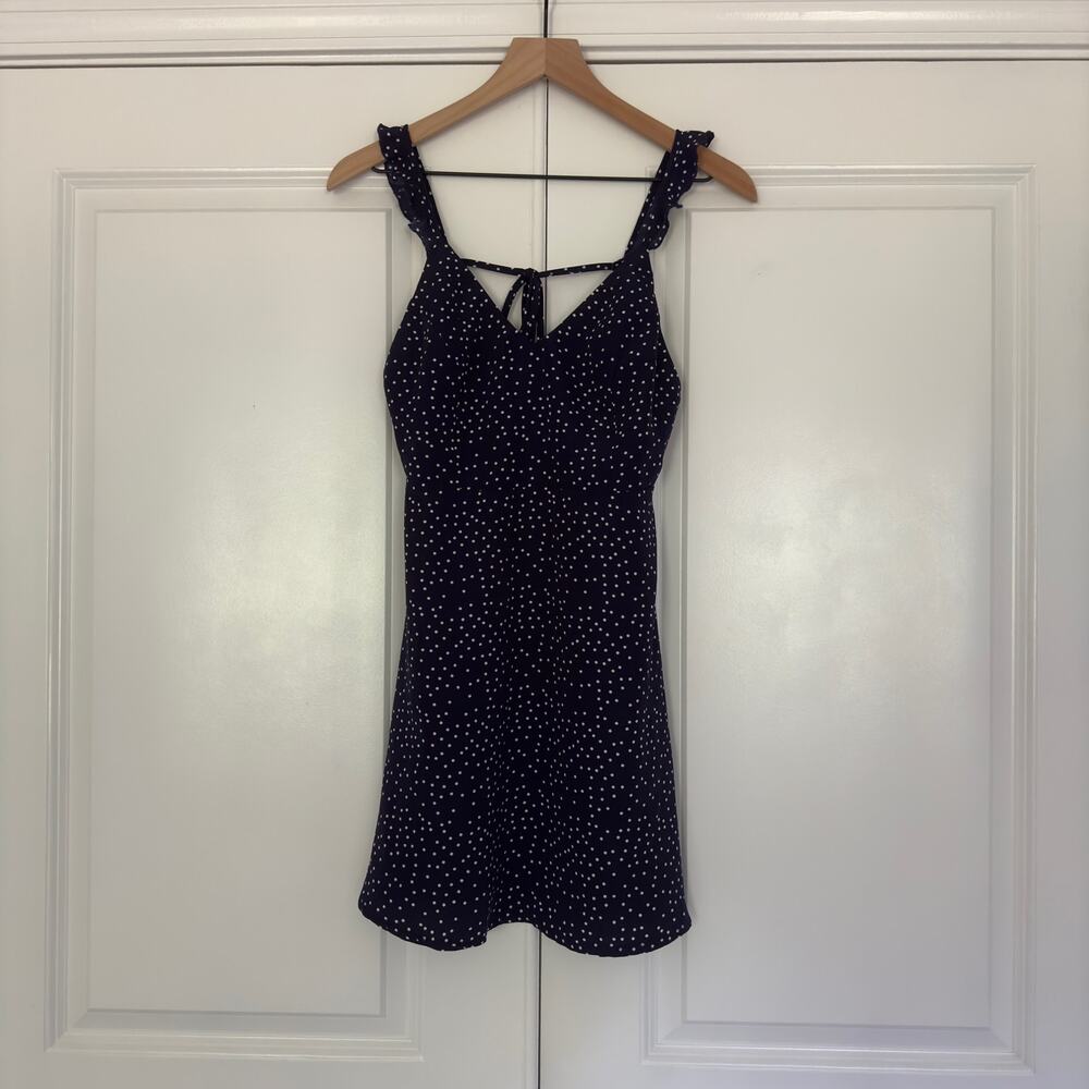 White Fox Polka Dot Mini Dress sleeveless ruffle tie bow back v-neck lightweight